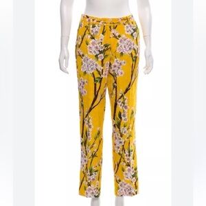 NEW DOLCE & GABBANA Floral Pants Cherry Blossom Yellow Silk Jacquard 40